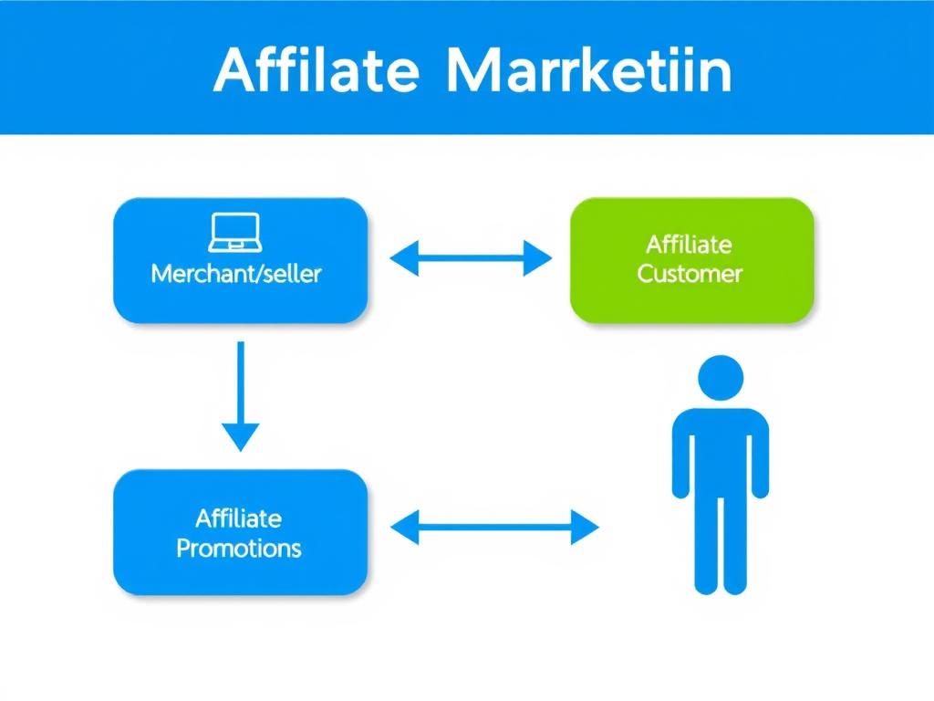 Diagram showing the affiliate marketing relationship between merchant, affiliate, and customer Diagram showing the affiliate marketing relationship between merchant, affiliate, and customer
