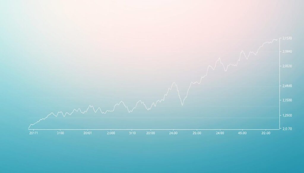 A detailed, high-resolution chart depicting the current value and price fluctuations of Texit Coin. The chart is rendered with a clean, minimalist design against a backdrop of a serene, pastel-toned gradient. The data is presented in a clear, easy-to-read format, with crisp lines, well-defined axes, and subtle grid lines. The color palette conveys a sense of stability and reliability. The lighting is soft and diffused, creating a professional, authoritative atmosphere. The angle and composition emphasize the centrality and importance of the Texit Coin chart, allowing it to be the focal point of the image.