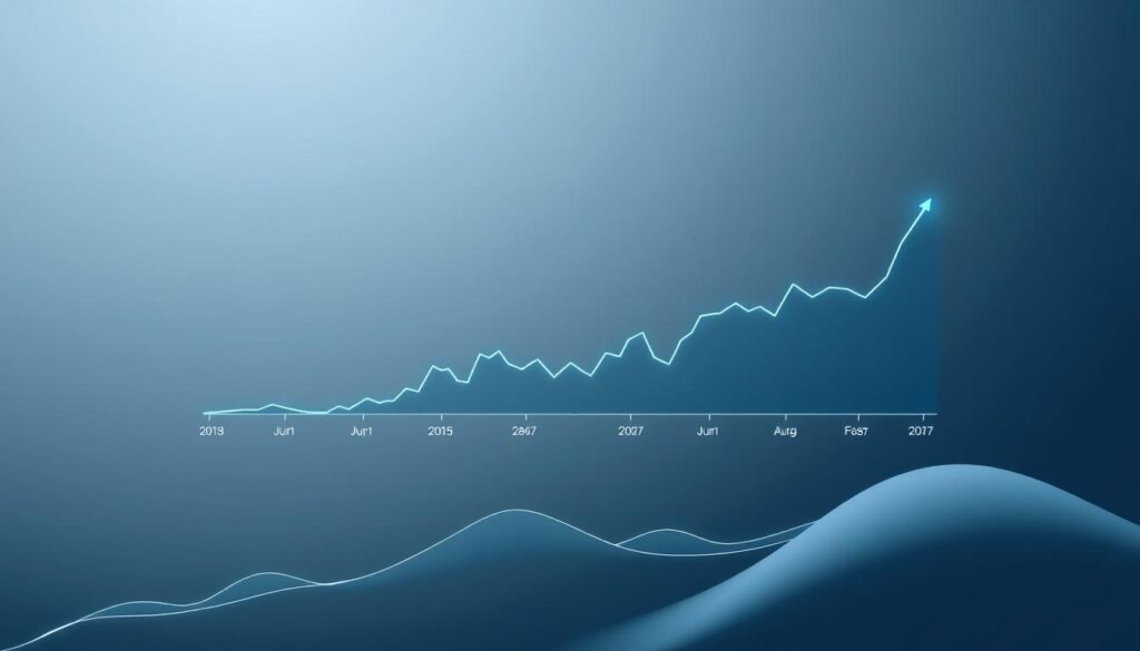 A detailed line chart depicting the price trend of Texit Coin over time, set against a minimalist background. The chart showcases the coin's steady ascent, with distinct periods of growth and consolidation clearly visible. The visualization is presented in a sleek, modern style, utilizing a cool color palette and clean typography to convey a sense of data-driven insights. The overall mood is one of analytical precision, hinting at the coin's promising future performance.