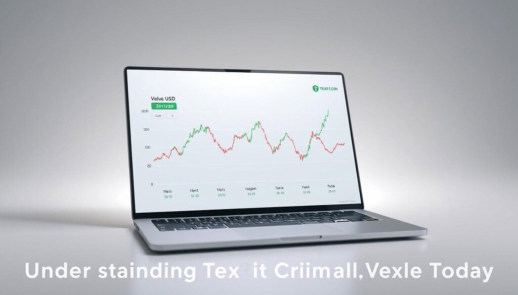 A detailed line chart displaying the recent USD price fluctuations of Texit Coin (TXC), rendered against a clean, minimalist backdrop. The chart is presented on a sleek, silver-toned device screen, casting a soft, ambient glow. The data points are depicted in vibrant shades of green and red, conveying the up-and-down movement of the coin's value. The overall composition exudes a sense of professionalism and financial data analysis, perfectly suited to illustrate the "Understanding Texit Coin Value Today" section of the article.