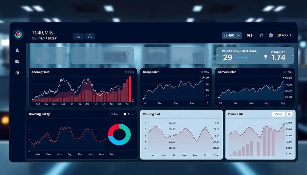 A high-resolution dashboard interface for a sophisticated investment platform, showcasing a sleek and intuitive layout. The foreground features an array of interactive data visualizations, including line graphs, pie charts, and real-time market data. The middle ground displays a clean, minimalist design with bold typography and well-organized information panels. In the background, a subtle gradient or blurred cityscape creates a sense of depth and sophistication. The lighting is natural and evenly distributed, creating a sense of clarity and professionalism. The overall mood is one of confidence, control, and financial empowerment.