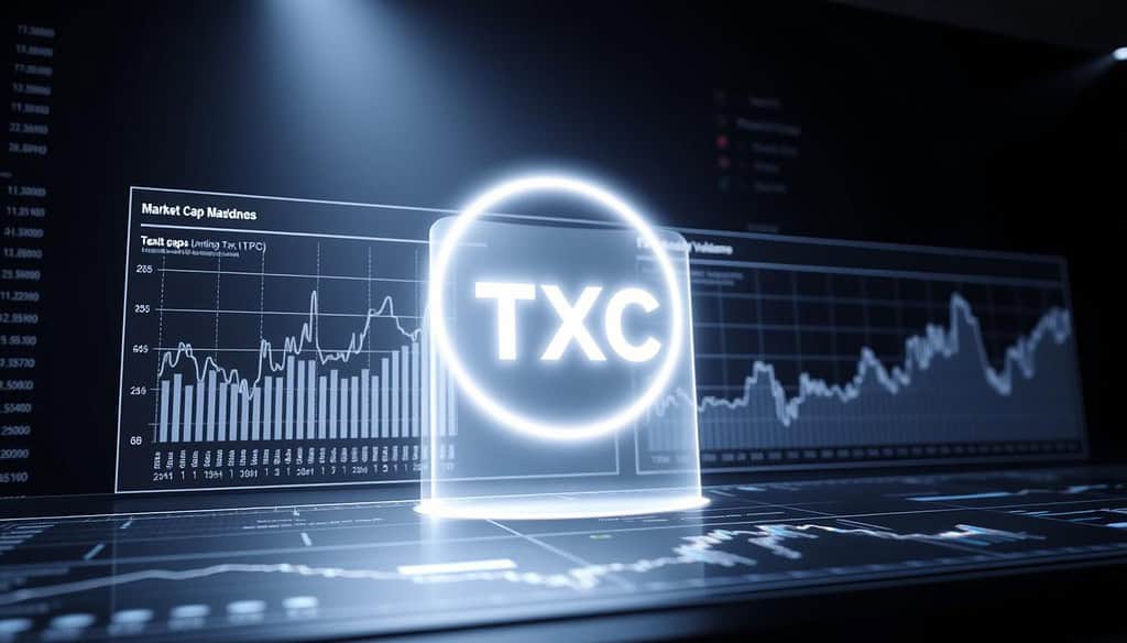 A meticulously rendered visualization of market cap and trading volume analysis, set against a backdrop of a sleek, minimalist financial dashboard. In the foreground, a series of interactive charts and graphs showcase the key metrics, with clean lines and a monochromatic color palette that exude a sense of sophistication and data-driven insight. The middle ground features a holographic projection of the Texit Coin (TXC) logo, its shimmering form casting a soft, ethereal glow over the scene. The background is a dimly lit, high-tech environment, with subtle patterns and textures that evoke the complexity of the financial markets. Dramatic lighting accentuates the depth and dynamism of the composition, creating a captivating and informative image that complements the article's focus on the impact of market cap and trading volume on the future of TXC.
