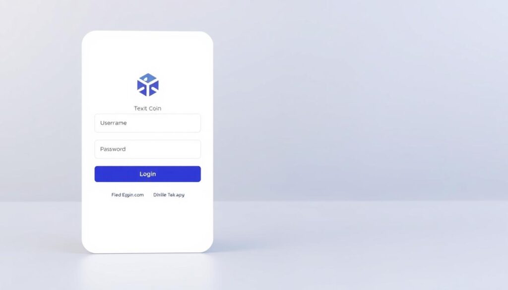 A sleek and intuitive login interface for the Texit Coin cryptocurrency app. The foreground features a clean, minimalist design with a central login form against a soft, muted background. The form includes fields for username and password, with a prominent "Login" button. The middle ground showcases the Texit Coin logo, rendered in a stylized, geometric pattern that subtly evokes the digital nature of the currency. In the background, a subtle gradient or texture creates a sense of depth and sophistication. The overall mood is one of modern, streamlined functionality, reflecting the cutting-edge technology powering the Texit Coin platform.