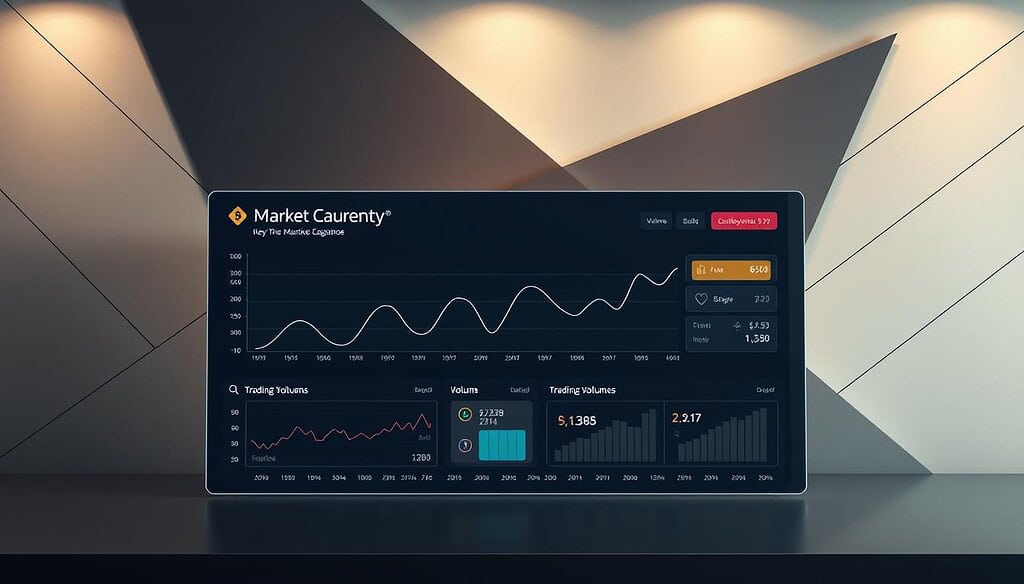 A sleek and modern chart panel displaying key market cap trading metrics, set against a sophisticated backdrop of overlapping geometric shapes and lines in muted tones. The foreground showcases a large, clear graph charting the rise and fall of a cryptocurrency's market capitalization over time, with crisp, data-driven visualizations. In the middle ground, a series of smaller charts and statistics highlight trading volume, price movements, and other relevant performance indicators. The background is a minimalist, tech-inspired environment with subtle lighting and shadows, conveying a sense of authority and professionalism. The overall composition is balanced, clean, and designed to effectively communicate the subject matter to the viewer.