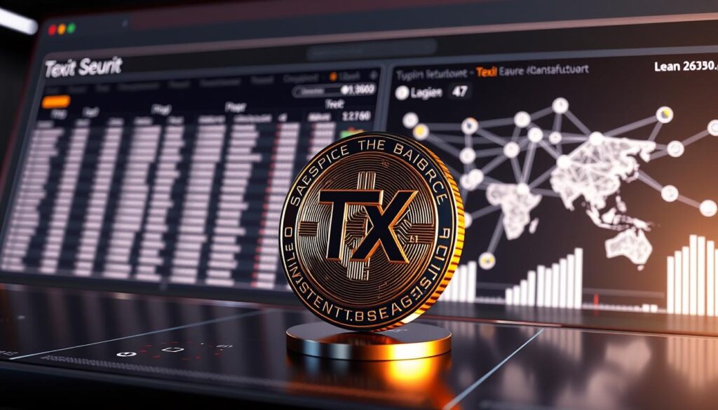 A sleek, metallic cryptocurrency explorer interface illuminated by soft, directional lighting. In the foreground, a three-dimensional Texit coin model rotates, showcasing its intricate security features and tamper-resistant design. The mid-ground displays a detailed transaction ledger, highlighting the platform's transparency and real-time data updates. In the background, a network diagram illustrates the secure, decentralized infrastructure powering the Texit blockchain. The overall atmosphere conveys a sense of technological sophistication, financial security, and user-friendly accessibility.